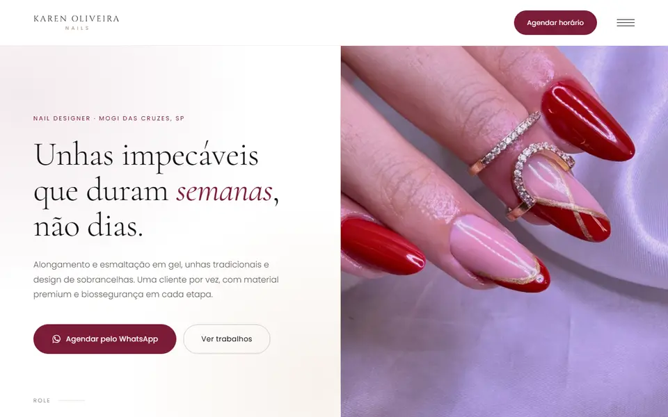 Screenshot do site de Karen Oliveira Nails